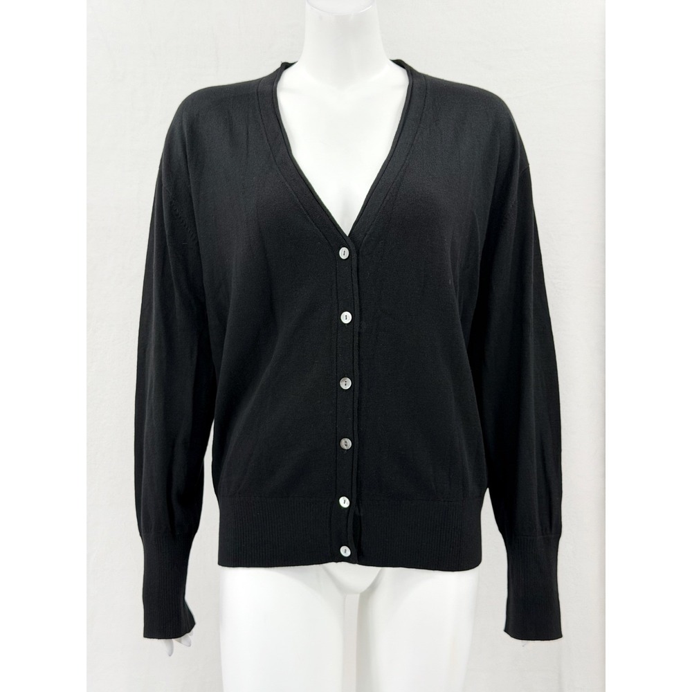 AYR Sweater Women Large Black The Airport Cardigan V-Neck Knit Minimalist Staple